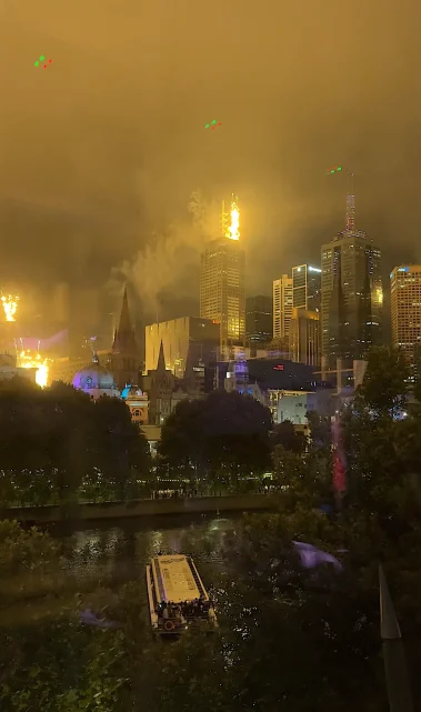 Fireworks over the Yarra River during H2oh Melbourne New Year’s Eve celebration at Metropolis